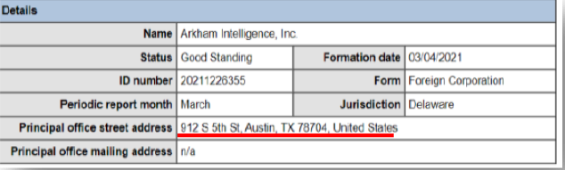 Arkham Corporate HQ registration